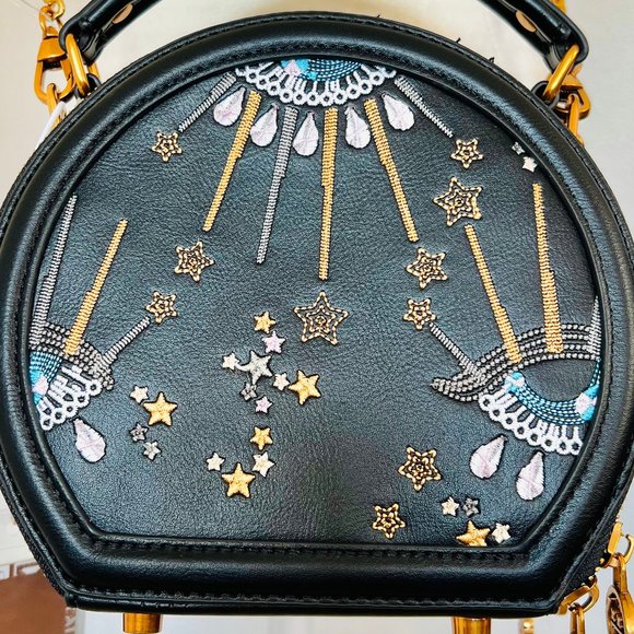 NWT Smile Focus Celestial Eye Embroidered Black Leather Crossbody Luxury Handbag - Picture 2 of 16